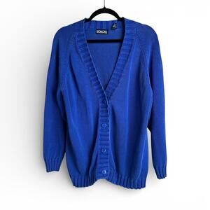 Vintage Royal Blue Cotton Ramie Slouchy Grandpa Cardigan